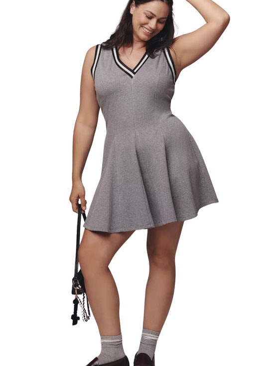 Daily Practice Dresses & Skirts - Sleeveless Grey V-Neck Sporty Mini Dress